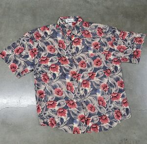 Impact Shirt Mens Large Tropical Floral Hawaiian 100% Silk Button Front
